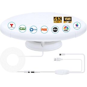 360° Omni Reception Indoor, Outdoor TV Antenna, RV Antenna, Over 100 Mile Range Enhanced VHF and UHF 4K HD Digital TV Antenna, 32ft RG6 Coaxial Cable (Magnetic Base)