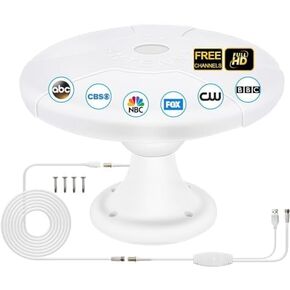 360° Omni Reception Indoor, Outdoor TV Antenna, RV Antenna, Over 100 Mile Range Enhanced VHF and UHF 4K HD Digital TV Antenna, 32ft RG6 Coaxial Cable (Magnetic Base)