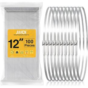 100PCS Metal Cable Zip Ties Heavy Duty 12 Inch Long Stainless Steel ZipTies 270LBS Tensile Strength Steel Wire Ties Multi-Purpose Self-Locking Metal Wrap Ties for Indoor and Outdoor