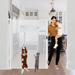 60 Inch Extra Tall Pet Gate Tall Retractable Baby Gate - No Jumping Over, Extends to 55" Wide Retractable Gate Outdoor Tall Dog Gate Indoor Cat Barrier, 5ft Tall Baby Gates for Doorways, Stairs, White