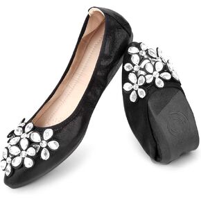 Women's Ballet Flats Rhinestone Soft Wedding Ballerina Shoes Foldable Sparkly Dress Comfort Slip on Flat Shoes