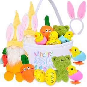 9 Pcs Baby My First Easter Basket, Pre-made Easter Basket Stuffers Toys for Easter Party Favors, Plush Easter Gifts for Toddlers Girls Boys - includes Bunny Headband