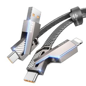 [One is Enough] 4In1 USB C to Lightning Cable, 60W[High-Speed Charging&Fast Data Transfer] [CarPlay&Android Auto Support] Multi Charger Cord Combo Lightning/Type C/USB A for iPhone iPad Samsung-5FT