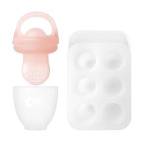 Olababy Silicone Food Feeder & Popsicle Set for Solid Food Introduction | Cooling Relief BPA Free Freezer Tray Combo for Fruit, Frozen Breastmilk, Puree, Smoothies for Infants, Babies