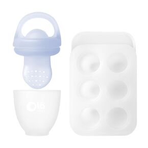 Olababy Silicone Food Feeder & Popsicle Set for Solid Food Introduction | Cooling Relief BPA Free Freezer Tray Combo for Fruit, Frozen Breastmilk, Puree, Smoothies for Infants, Babies