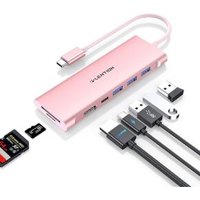 LENTION USB C Multiport Hub with 4K HDMI, 3 USB 3.0, SD/Micro SD Card Reader, 100W PD Compatible 2023-2016 MacBook Pro, New Mac Air, Window, Iphone15 More, Stable Driver Adapter (CB-C36B, Rose Gold)