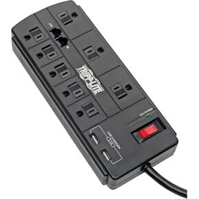 Tripp Lite Home Office Surge Protector with USB Charging, 6 Outlet Surge Protector Power Strip, 4 USB Ports, 6ft Cord, 900 Joules, Black (TLP664USBB)
