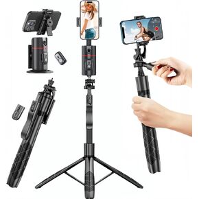 Auto Face Tracking Tripod, 360° Rotation Face Body Tracking Phone Holder, Rechargeable Phone Camera Mount with Remote and Gesture Control for Vlog Streaming, No App Required (Phone Holder)