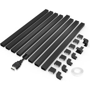 Small Cable Concealer - One-Cord Channel Cable Management System - Compact Cord Cover for Home and Office, 8-Pack 125 inch, Black