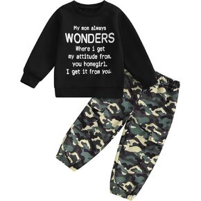 wdehow Toddler Kids Baby Boy Fall Outfits 1T 2T 3T 4T 5T Letter Print Long Sleeve Tops Camouflage Pants Winter Clothes Sets