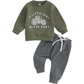 fhutpw Toddler Baby Boy Clothes Funny Letter Long Sleeve Sweatshirt Pullover Top Jogger Pants Fall Winter Outfits