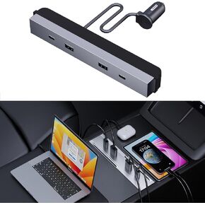 USB Hub for Tesla 2024 Model 3 Highland Center Console, 27W - 65W Fast Charging, Accessories for Tesla Model 3 Highland 2024 Docking Station