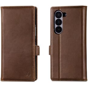 Belemay for Samsung Galaxy Z Fold 6 Flip Wallet Case - RFID Protected Card Holders and Cash Pocket - Vintage Premium Leather Cover, Rich Patina, Luxurious Grip, Stand Feature, Magnetic Clasps, Brown