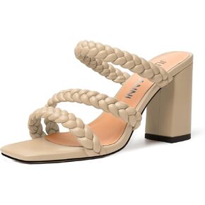Womens Matte Fashion Dress Party Slip On Square Toe Block High Heel Heeled Sandals 3.3 Inch