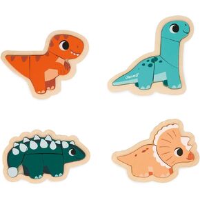 Janod 4 FSC Wood Dinosaur Progressive Puzzles-2 to 5 Pieces-Children’s Toys-Educational Games-Early-Years Toys-18 Months +, J05824, Multicolor