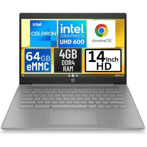 HP 14a-ne0013dx 14 Inch HD Chromebook Laptop Intel Celeron N4120 1.1GHz 4GB DDR4 RAM 64GB eMMC Intel UHD Graphics 600 Wi-Fi Bluetooth Webcam HDMI USB C Ports Chrome OS (Renewed)