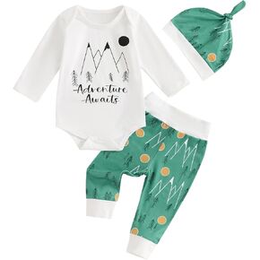 Baby Boy Camping Outfit New to the Crew Long Sleeve Romper Adventure Awaits Long Pants Hat Newborn Coming Home Outfit