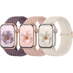 3 Pack Braided Stretchy Solo Loop Compatible for Apple Watch Bands 38mm 40mm 41mm 42mm 44mm 45mm 49mm for Women Men, Nylon Elastic Strap Wristbands for iWatch Series 9 8 7 6 5 4 3 2 1 SE Ultra/Ultra2