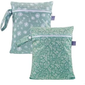 2pcs Waterproof Cloth Diaper GG Wet Dry Bags Travel, Beach, Pool, Daycare & More Ideal for Baby Essentials, Yoga, Gym, Wet Clothes (Graphic Print, Green Nature Plants)