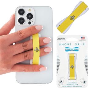 LOVEHANDLE Universal Phone Grip for Most Smartphones, Mini Tablets and Cases, Bumble Bee Design Elastic Strap with White Base, lh-01-bumblebee
