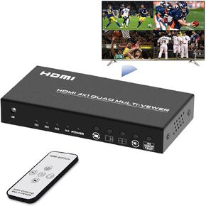 4K HDMI Multiviewer Switch 4x1, Seamless HDMI Quad Multi-Viewer Switch 4 in 1 Out with IR Remote, Support 5 Display Modes 4K@30Hz for Security Cameras, HDTV, PS3/4/5, Xbox