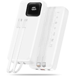 Portable Charger, 10000mAh Power Bank with 2 Built-in Cables, 22.5W Fast Charging with Screen, Travel Battery Pack for i Phone, i Pad, Samsung, Google Pixel, LG and more (Black 10000mAh)