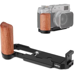 LEFTFOTO X100VI Handgrip Camera L Plate Bracke with Wooden Grip for Fujifilm X-100VI / X-100V Vlog Digital Camera,with Arca Swiss Type Bottom Plate and Cold Shoe
