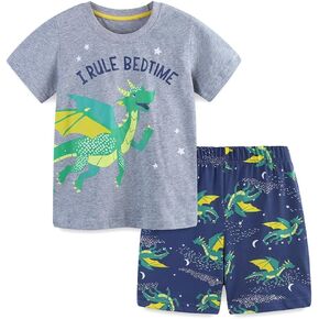 Toddler Boy Cotton Short Clothes Sets Crewneck Cartoon Short Sleeve T-Shirt and Summer Short Tee Outfits