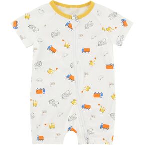 Baby Boy Girl Cotton Short Sleeve Zipper Rompers Infant 2-way Zippers Comfy Summer Jumpsuit Pajamas