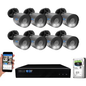 GW Security 8 Channel 4K NVR 8MP AI Human & Vehicle Detection Security Camera System with 8 UHD 4K 2160P Microphone PoE Outdoor/Indoor Weatherproof IP Security Bullet Camera (Black)