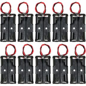 10-Pack 2 AA Batteries Holder Case Box with 5.9 Inch Cable Connections 3Volt Black