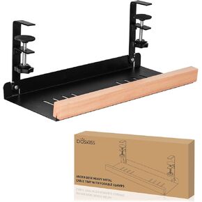 Under Desk Cable Management Tray, 15.5 inches Under Desk Cord Holder for Wire Management, Solid Wood and Heavy Sheet Metal Wire Organizer for Desks, Offices and Kitchens (Black)