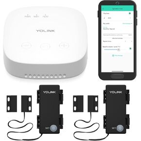 YoLink LoRa Smart Outdoor Contact Sensor & SpeakerHub Starter Kit: SpeakerHub Audio hub, (2) Gate & Shed Door Sensors, Email/SMS/Push Alerts, 1/4 Mile Open Air Range, Alexa, IFTTT, Home Assistant