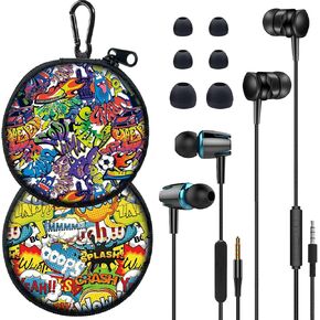 2 Packs of Earbuds Set with Case for Kids for School, Wired Headphones with Case and Small Size Ear Tips, Ear Buds with Cute Case, Earphones for Phone and PC Laptop (Abstracts)