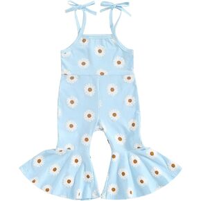 Karwuiio Baby Girl Summer One Piece Outfits Sleeveless Boho Overalls Jumpsuit Bell-Bottom Pants Little Kid Clothes