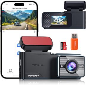Dash Cam Front 4K WiFi Dashcam with 64GB SD Card 2160P Dash Camera for Cars,Smart App Control,WDR,Super Night Vision,Parking Mode,G-Sensor,Loop Recording,Support 256GB Max