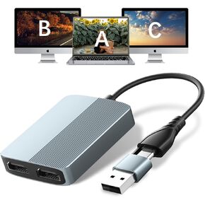 USB 3.0 to Dual HDMI Adapter for Mac&Windows, 2024 Updated USB C to HDMI Adapter for 2 Monitors, 1080p Dual Monitor Adapter, HDMI Splitter Extended Display with 3 Separate Screens