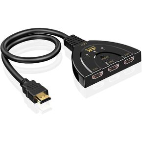 3 Port HDMI Switcher with Cable, 4K HDMI Splitter 3 in 1 Out, Supports Full HD 4K 1080P 3D Player, HDMI Hub for TV Stick,PS4,PC