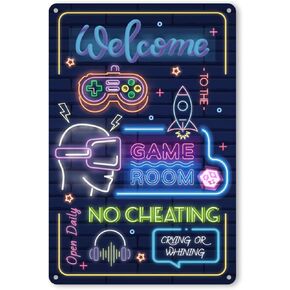 Welcome to the Game Room Sign, 11.8x7.8in Gaming Room Wall Decor Pre-Drilled Hanging Gamer Bedroom Decor for Boy Girlfriend Room Decoration Art Accessories Posters Furniture