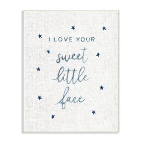 The Kids Room By Stupell I Love Your Sweet Little Face Navy Stars on Linen Wall Plaque Art, 10 x 15, Proudly Made in USA