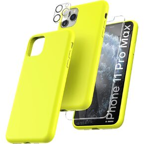 TOCOL [5 in 1 for iPhone 11 Pro Max Cases, with 2 Pack Screen Protector + 2 Pack Camera Lens Protector, Liquid Silicone Slim Shockproof Phone Case [Anti-Scratch] [Drop Protection] 6.5'', Brown