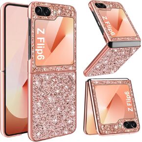 Z Flip 6 Glitter Case for Samsung Galaxy Z Flip6 5G Phone Case for Women Girls, Slim Ultra Thin Matte Back Shockproof Protective Cover for Samsung Z Flip 6 5G, 6.7" Crystal Bling Case (Red)