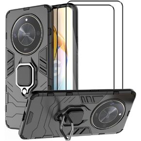 حافظة لهاتف هواوي هونر X9b / Magic6 Lite 5G مع واقي شاشة من الزجاج المقوى [قطعتان]، غطاء هاتف هجين عالي التحمل بطبقة مزدوجة مضادة للخدش، أسود in Kuwait