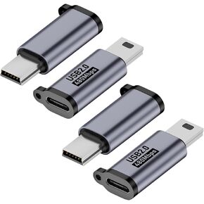 AreMe Mini USB 2.0 to USB C Adapter (4 Pack), USB Type C Female to Mini USB Male Converter Connector for Digital Camera, MP3 Players, Dash Cam, GPS Receiver and More (Grey)