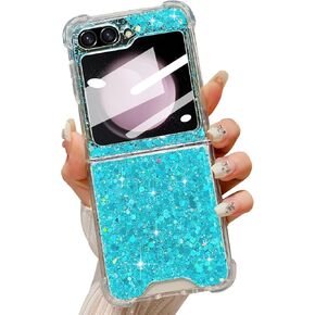 LCHULLE for Samsung Galaxy Z Flip 5 Case Bling Glitter for Girls Women Cute Shiny Sparkle Sequin Stars, Soft Silicone Four-Corner Shockproof Cover Protective Phone Case for Samsung Z Flip 5 5G(Blue)