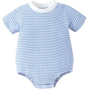 Baby Boy Girl Bubble Romper Newborn Summer Casual Bodysuit Unisex Short Sleeve Stripe Cotton Waffle Infant Outfit