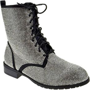Forever Link Womens Lace Up Rhinestone Combat Boots