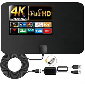 TV Antenna Indoor, TYPOWANI 2024 HD Digital Antenna for Smart TV Support 4K 1080p All TV's, 480 Miles Range Reception Signal Booster with 16.5 ft Coax HDTV Cable