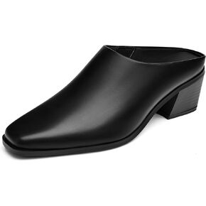 Trary Womens Mules, Closed Square Toe Chunky Heel Mules, Low Block Heel Backless Loafers Shoes, Slip On Mules for Women Dress Party Shoes