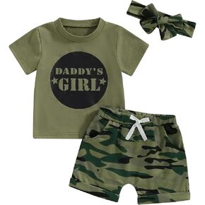 Karwuiio Toddlers Baby Girls Summer Clothes Set Short Sleeve T Shirt Shorts Set Newborn 2Pcs Outfits Set